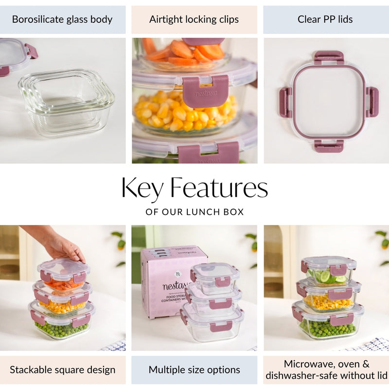 Nestro Containers With Lid Set Of 3 S 300ml M 500ml L 800ml