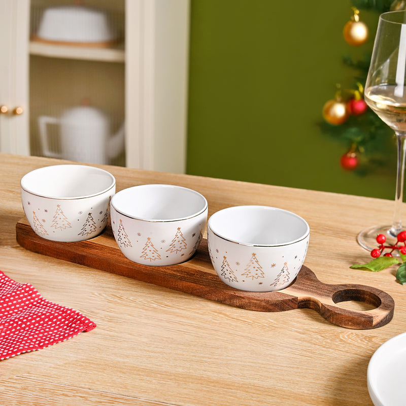 Noel Nibbles Serving Bowls With Acacia Tray Set Of 4