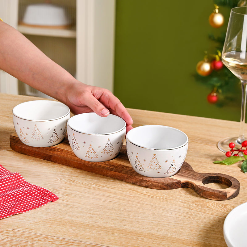 Noel Nibbles Serving Bowls With Acacia Tray Set Of 4