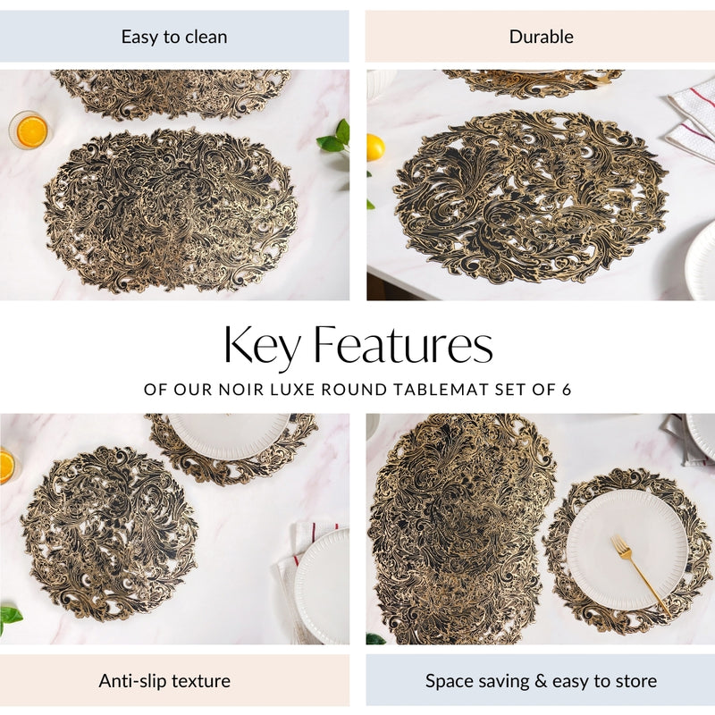 Noir Luxe Round Tablemat Set Of 6