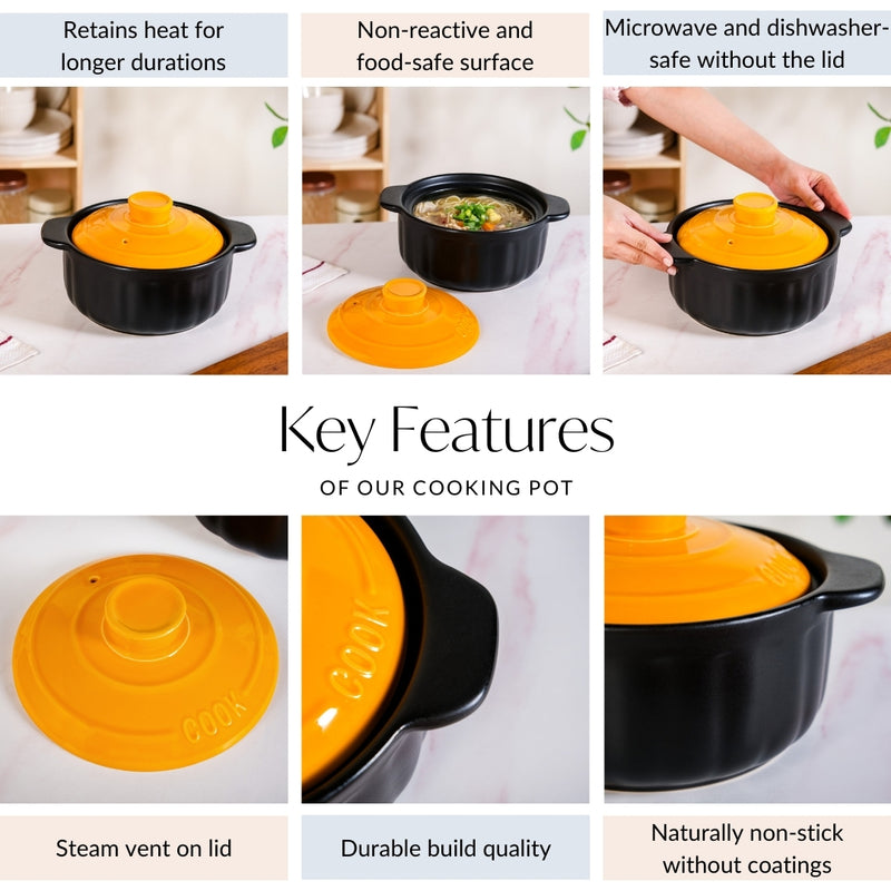 Non Stick Orange Clay Ceramic Pot 1500ml