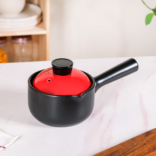 Non Stick Black Red Ceramic Cookware With Lid And Handle 1000ml