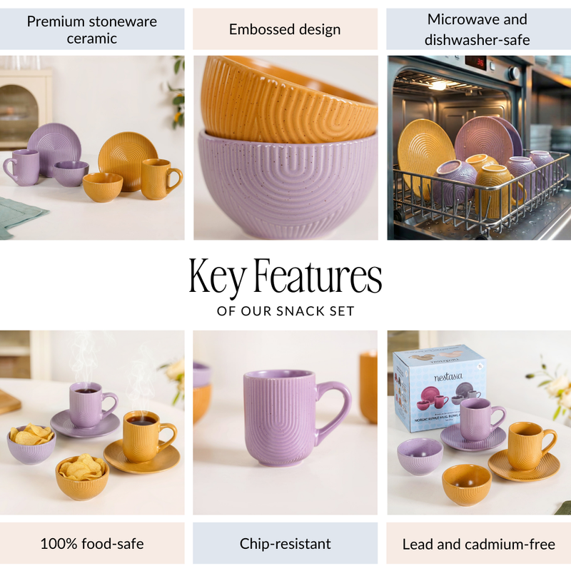 Nordic Ripple Ceramic Evening Snack Set Of 6