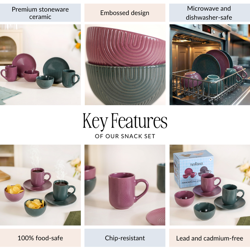 Nordic Ripple Ceramic Mug Bowl And Plate Set Of 6