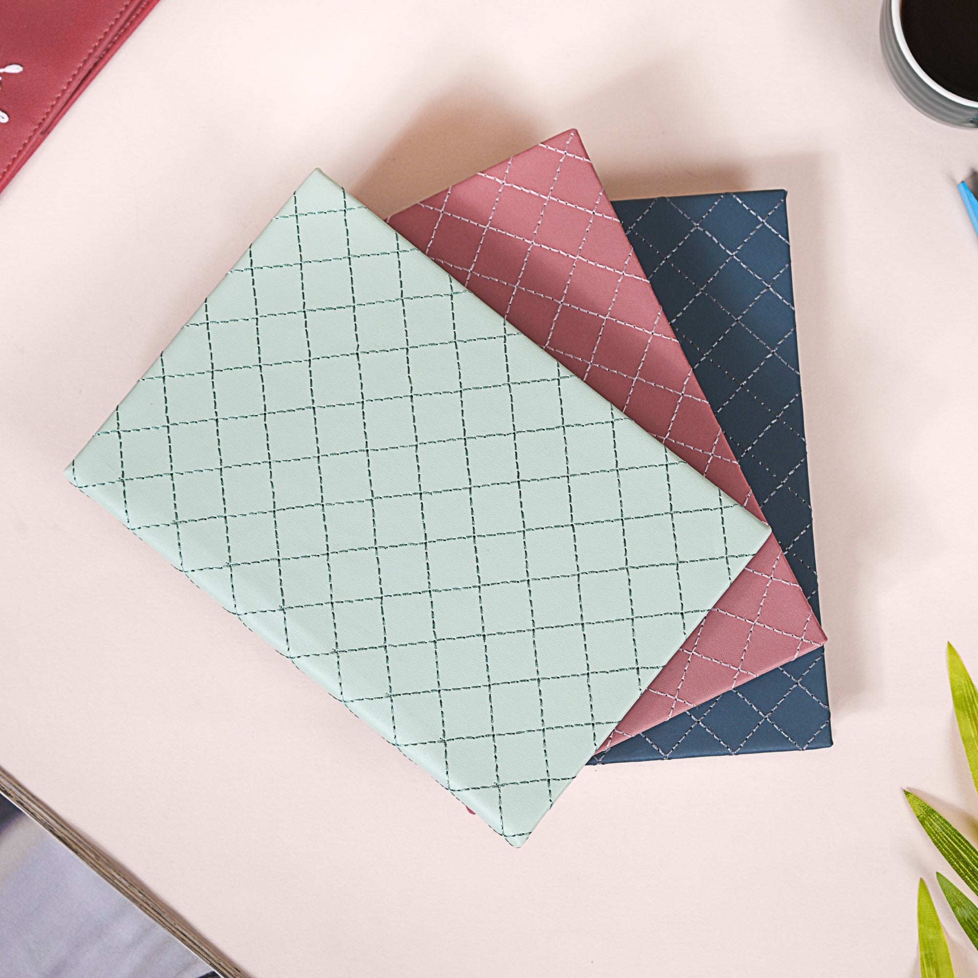 Set Of 3 Quilted Faux Leather A5 Notebooks Online - Premium Notebook ...
