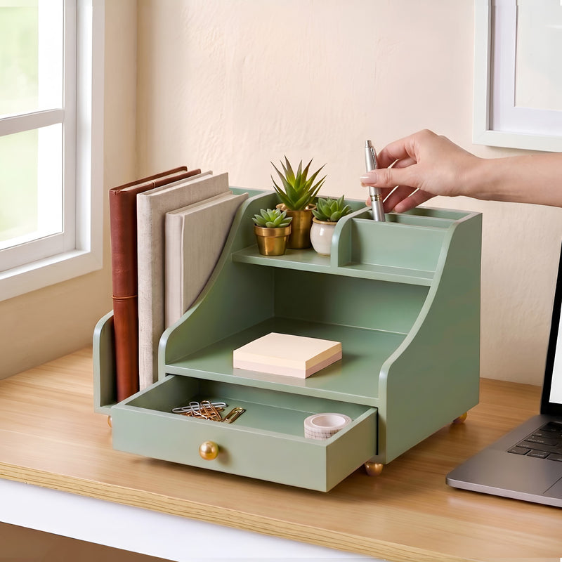 Office Desk Organizer With Drawer Matcha Green