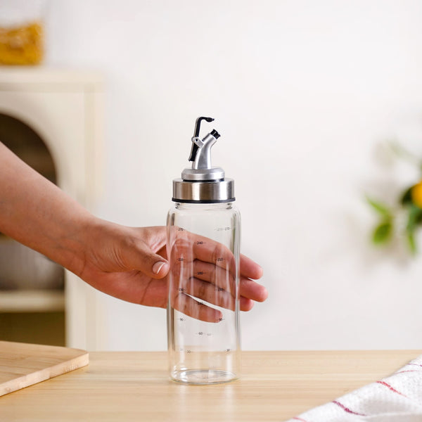 Oil Dispenser Bottle With Stainless Steel Covered Nozzle Set Of 2 300ml