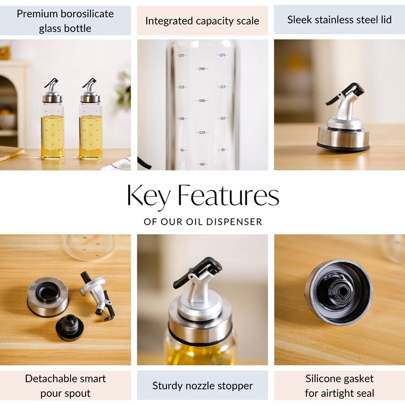 Oil Dispenser Bottle With Stainless Steel Detachable Nozzle 300ml Set Of 2