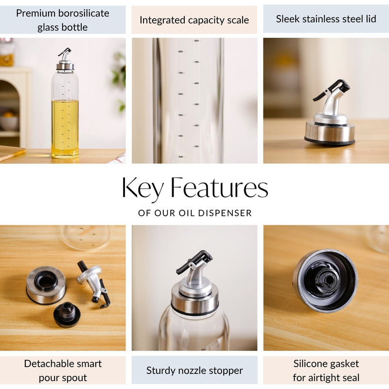 Olive Oil Vinegar Dispenser Bottle With Detachable Nozzle 1000ml