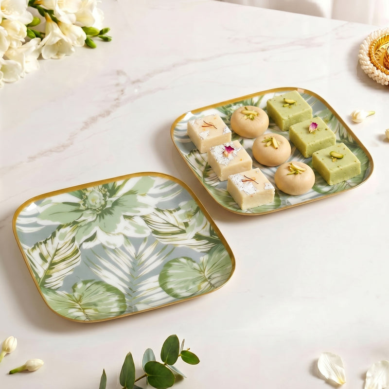 Pastel Tropic Leaf Platter Set Of 2 In Gift Box