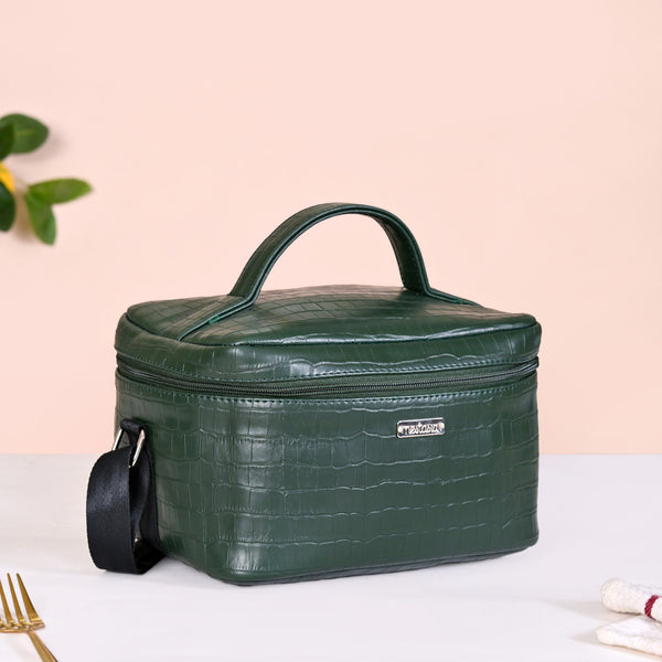 Set of 3 Lunch Box Lunch Bag Hamper Faux Leather Green
