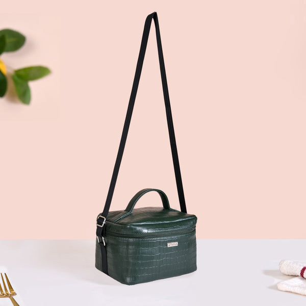 Set of 3 Lunch Box Lunch Bag Hamper Faux Leather Green