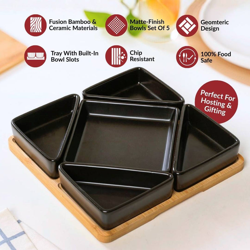 Geometric Matte Black Platter Set Of 6