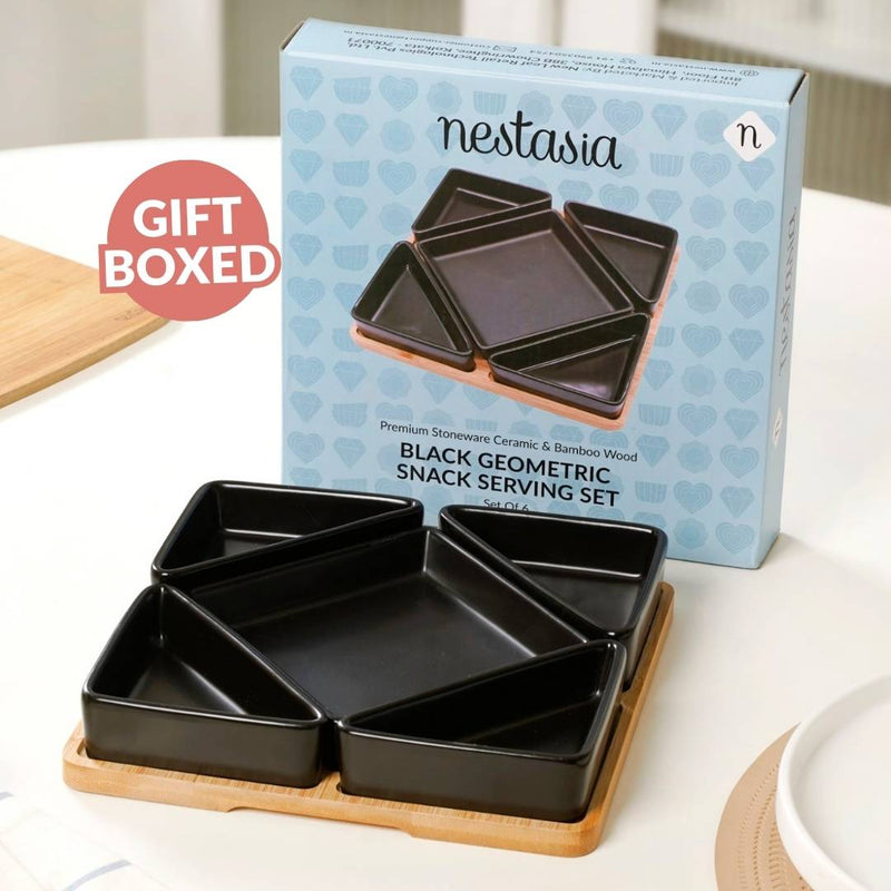 Geometric Matte Black Platter Set Of 6