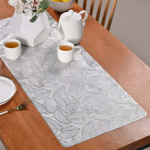 Opulent Silver Leaf Center Table Runner 36x14 Inch