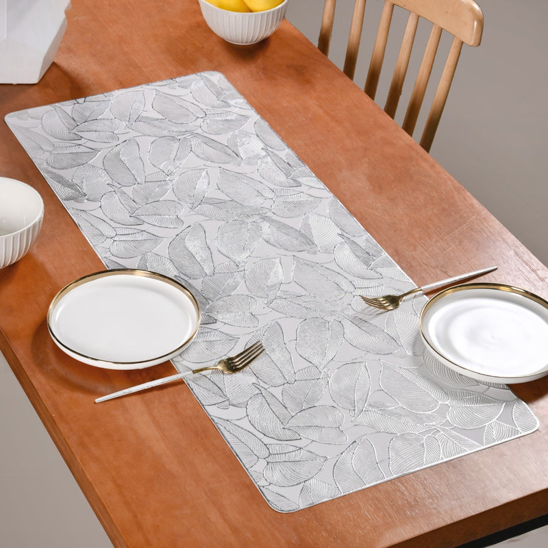 Opulent Silver Leaf Center Table Runner 36x14 Inch