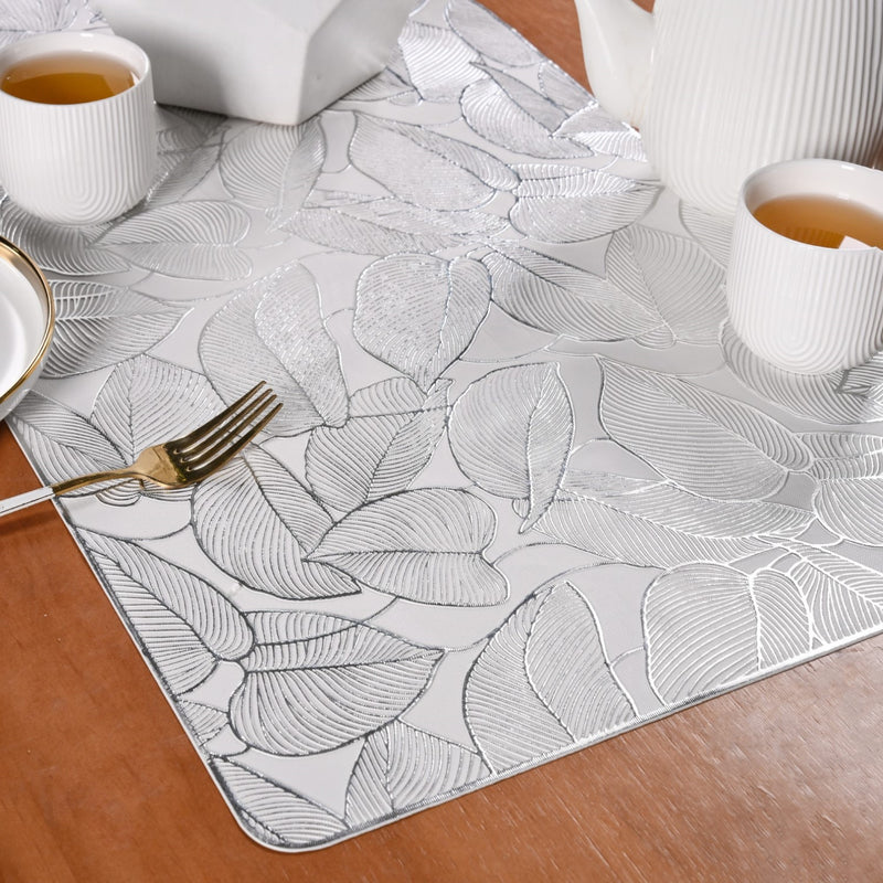 Opulent Silver Leaf Center Table Runner 36x14 Inch