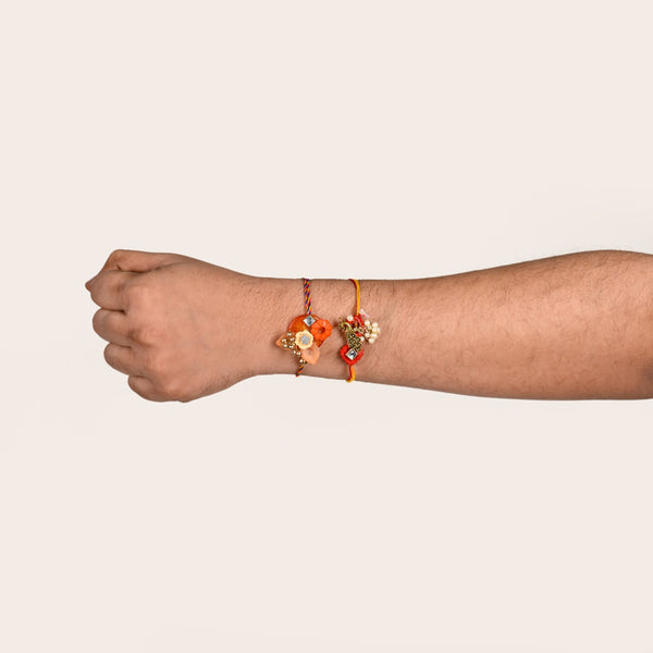 Orange And Gold Peacock Rakhi Gift Set