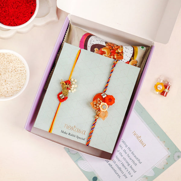 Orange And Gold Peacock Rakhi Gift Set