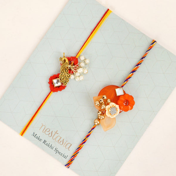 Orange And Gold Peacock Rakhi Gift Set