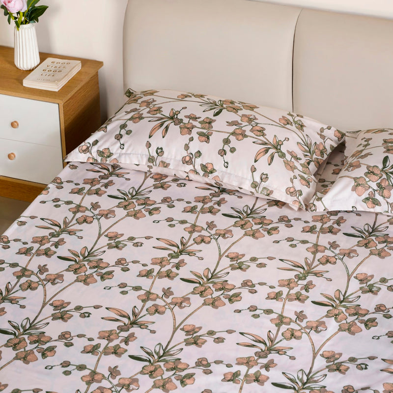 Orchid Grace Pure Cotton King Size Bedsheet Set 275x275cm