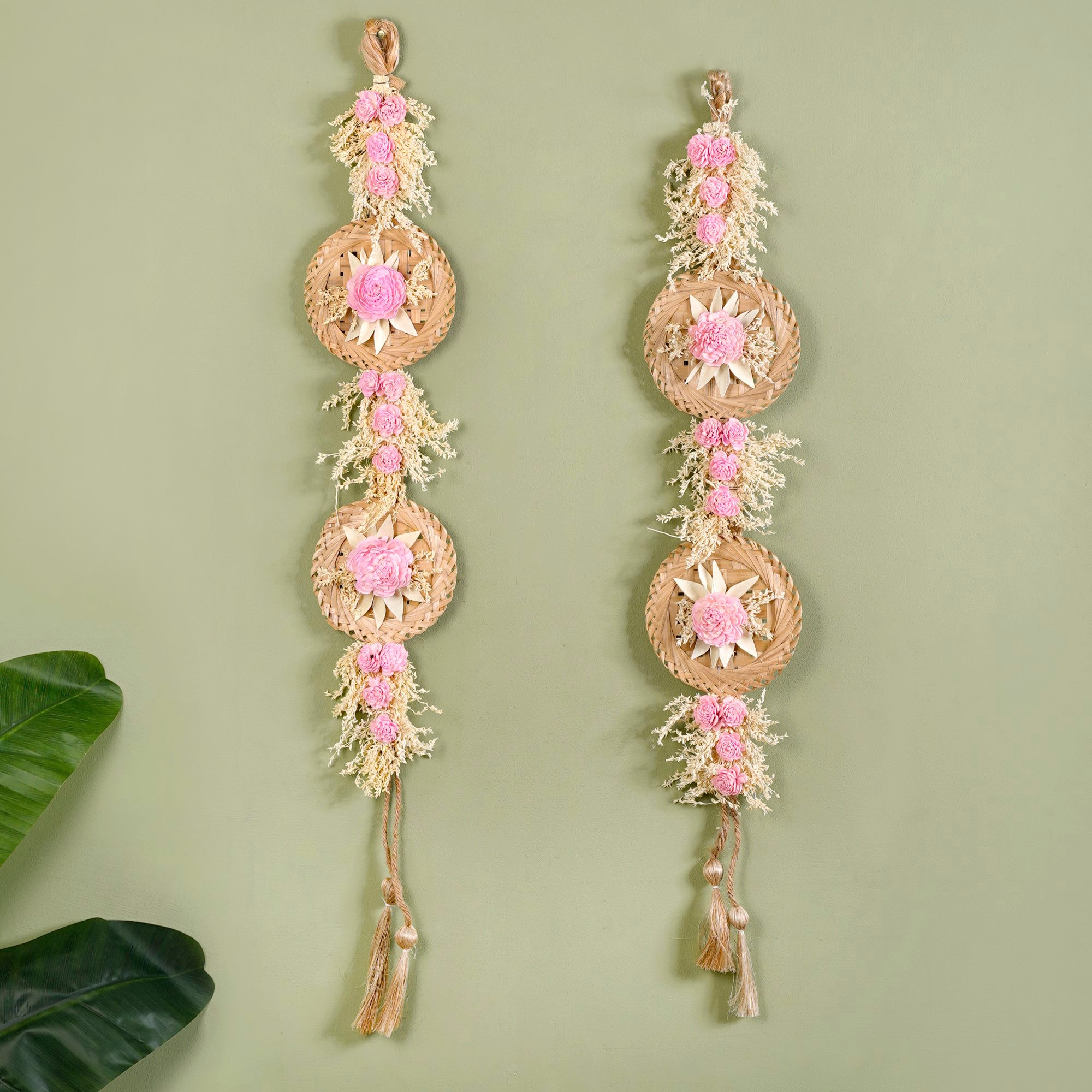 Organic Dried Grass Wall Hanging Light Pink Set Of 2