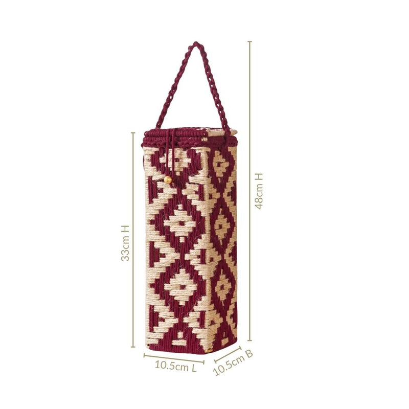 Wine Bottle Holder Handwoven Box Jute Maroon