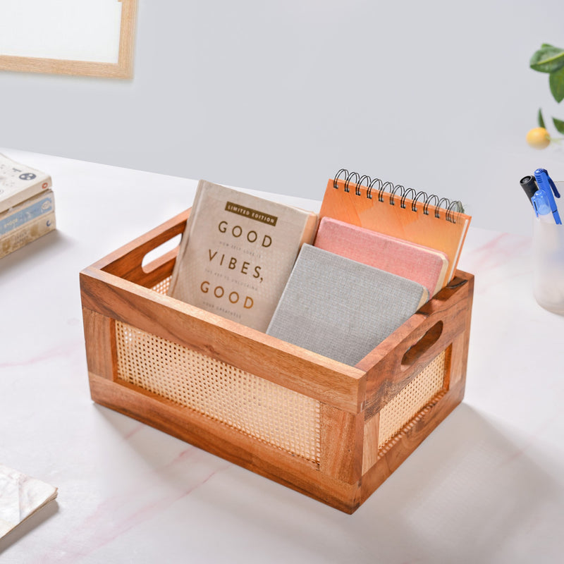 Organic Rattan Cane Wooden Basket Crate