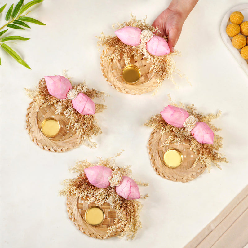 Organic Tea Light Holder Pink Set Of 4