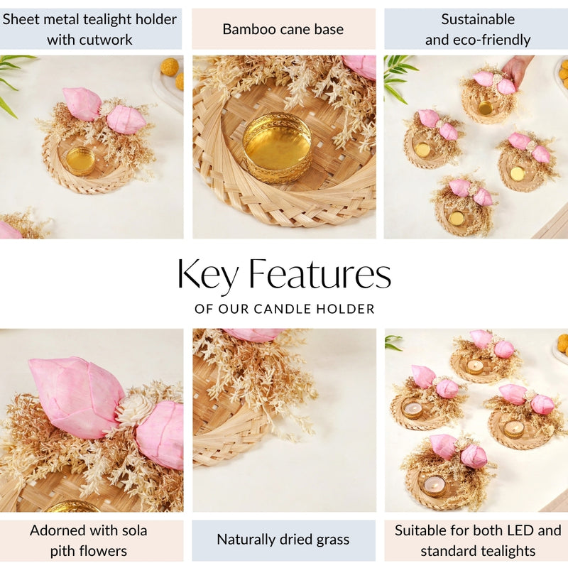 Organic Tea Light Holder Pink Set Of 4