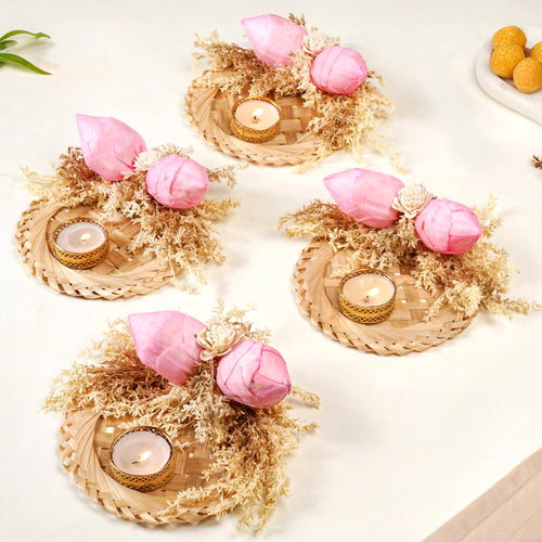 Organic Tea Light Holder Pink Set Of 4