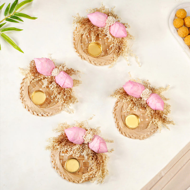 Organic Tea Light Holder Pink Set Of 4