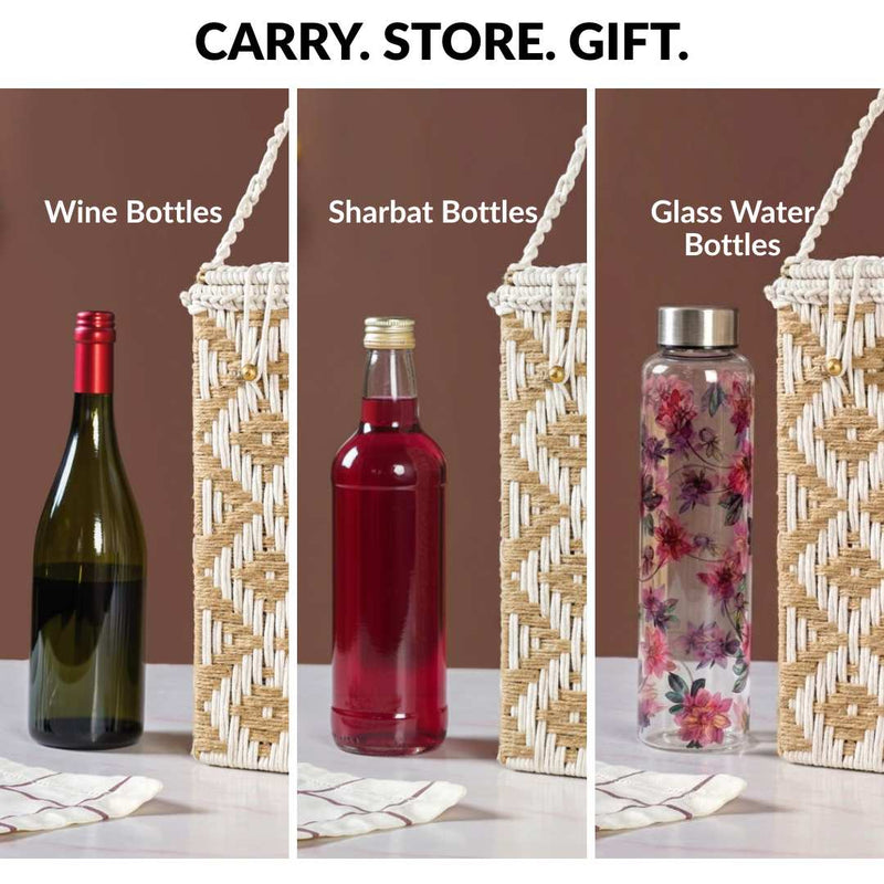 Organic Handwoven Bottle Holder Basket White