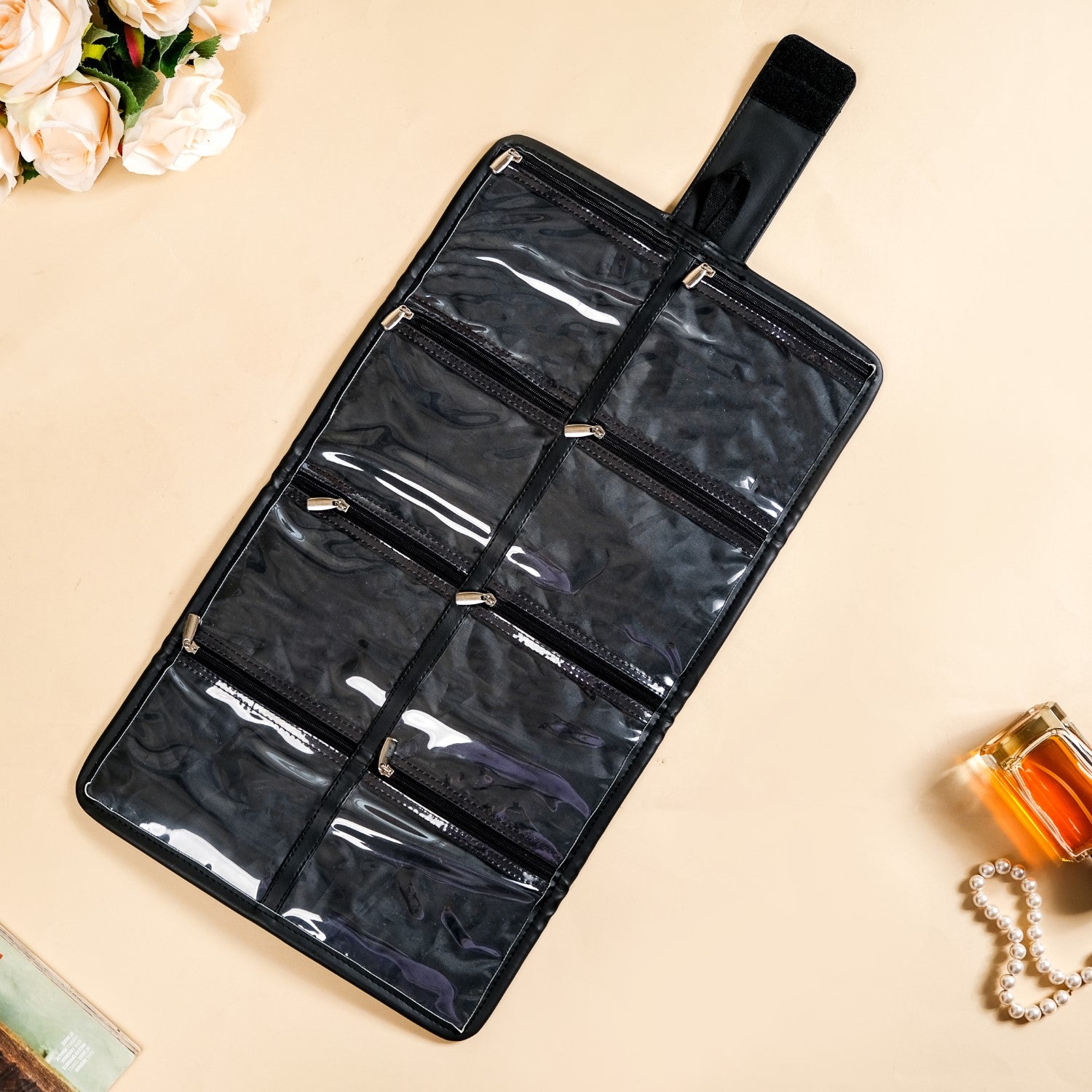 Black Quilted Jewellery Roll Organiser