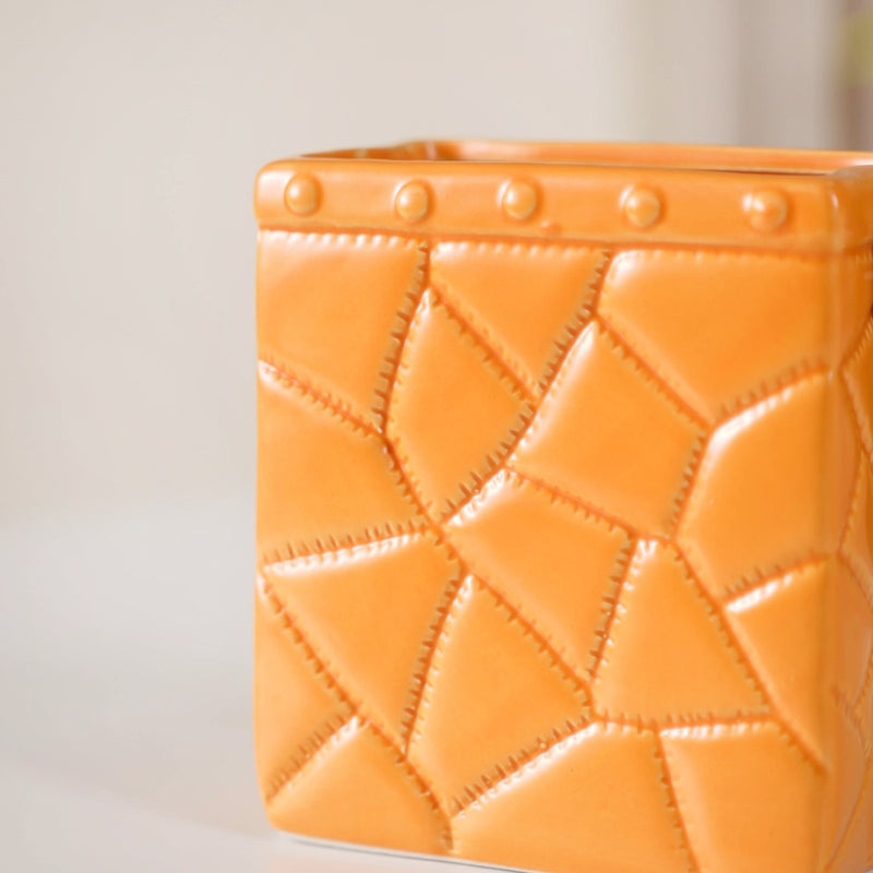 Ceramic Mini Bag Vase Mustard Yellow- Chic Ceramic Organizer, Yellow Organizer Stand, Stylish Ceramic Stand, Yellow Decorative Organizer