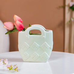 Ceramic Handbag Mini Vase For Home Decoration Mint Green- ceramic handbag organizer, handbag organizer, home decoration, ceramic organizer