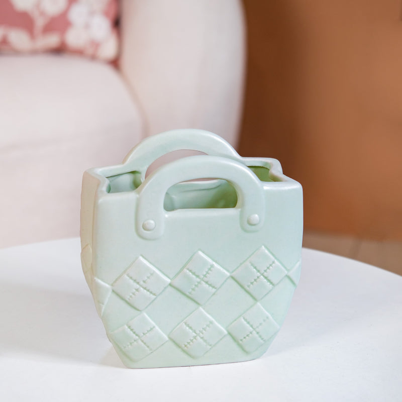 Ceramic Handbag Mini Vase For Home Decoration Mint Green- ceramic handbag organizer, handbag organizer, home decoration, ceramic organizer