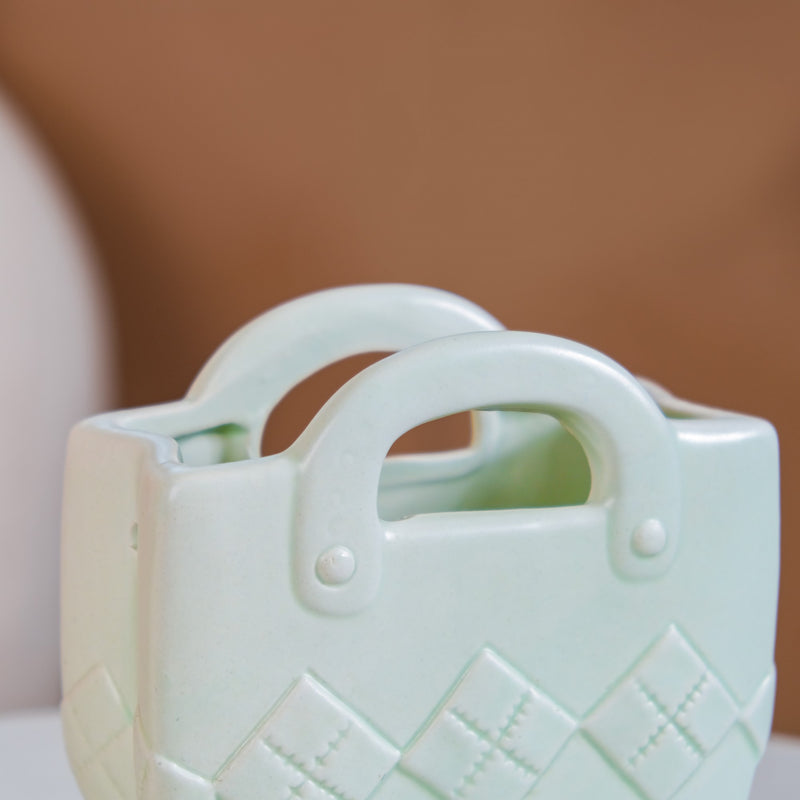Ceramic Handbag Mini Vase For Home Decoration Mint Green- ceramic handbag organizer, handbag organizer, home decoration, ceramic organizer