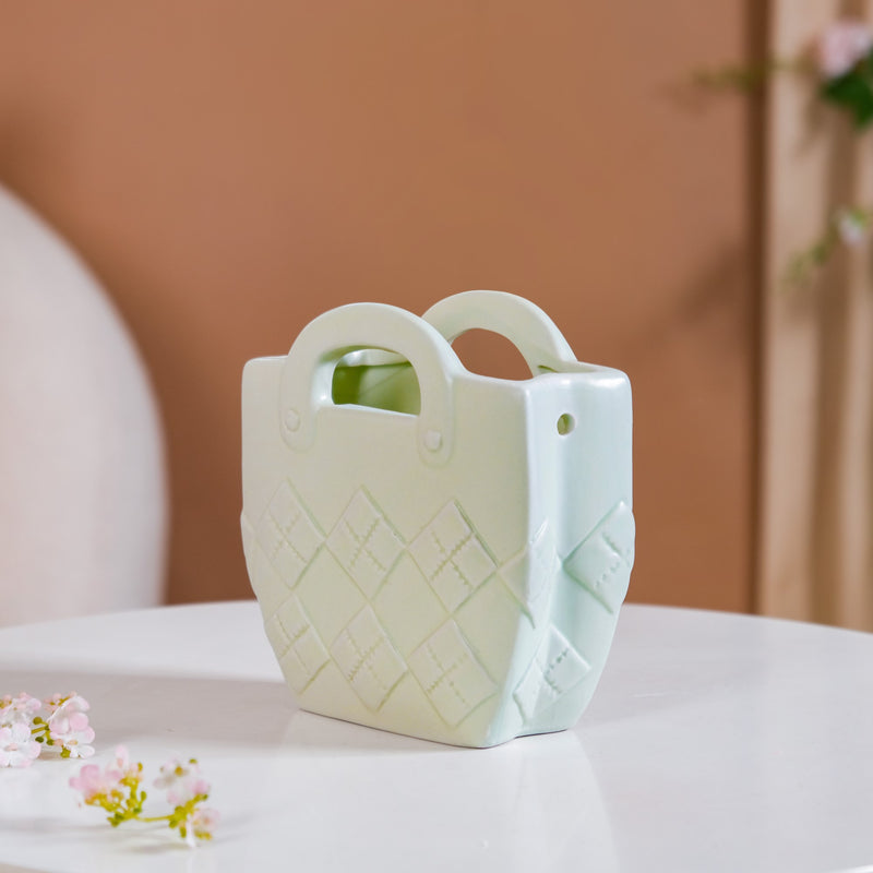 Ceramic Handbag Mini Vase For Home Decoration Mint Green- ceramic handbag organizer, handbag organizer, home decoration, ceramic organizer