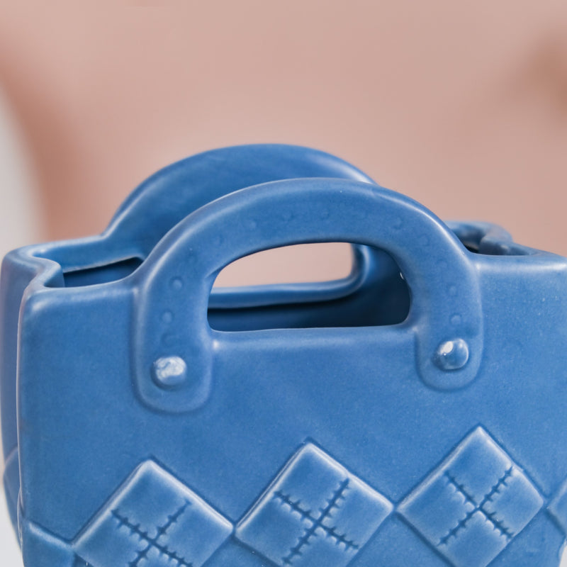 Basket Design Mini Vase For Living Room Blue- Flower vase, ceramic vase, decorative vase, blue flower vase