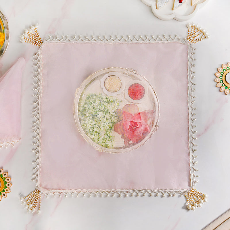 Organza Pink Shagun Thali Cover With Tassels Set Of 2