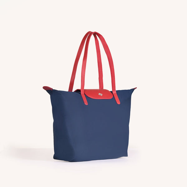 Origami Foldable Shoulder Tote Bag Navy Blue