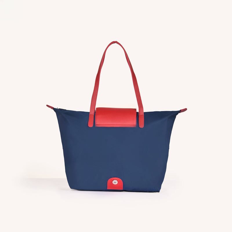 Origami Foldable Shoulder Tote Bag Navy Blue