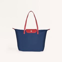 Origami Foldable Shoulder Tote Bag Navy Blue