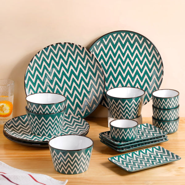 Oscilla Green 16 Piece Ceramic Dinner Set For 4