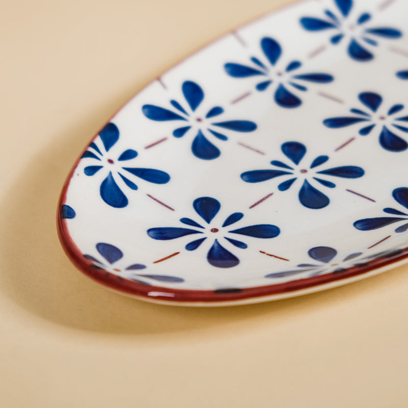 Blue Flower Oval Serving Platters Set Of 2 9 Inch - Ceramic platter, ceramic platter set, platter for snacks, snack platters