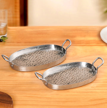 Oval Hammered Stainless Steel Serveware Set Of 2