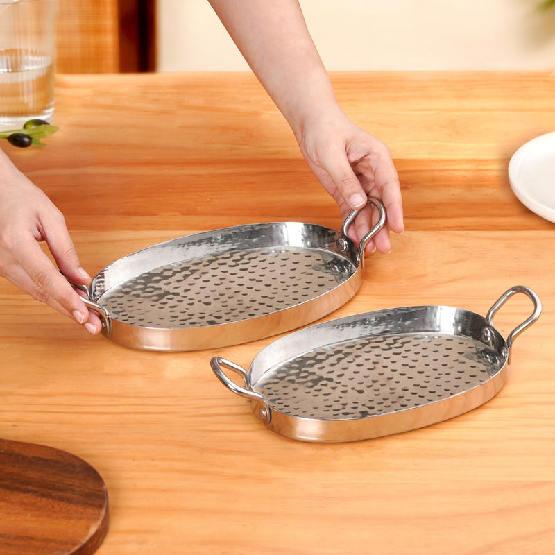 Oval Hammered Stainless Steel Serveware Set Of 2