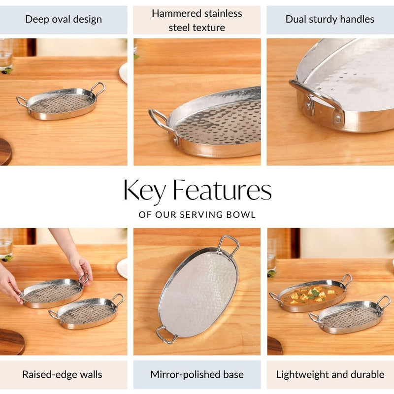 Oval Hammered Stainless Steel Serveware Set Of 2