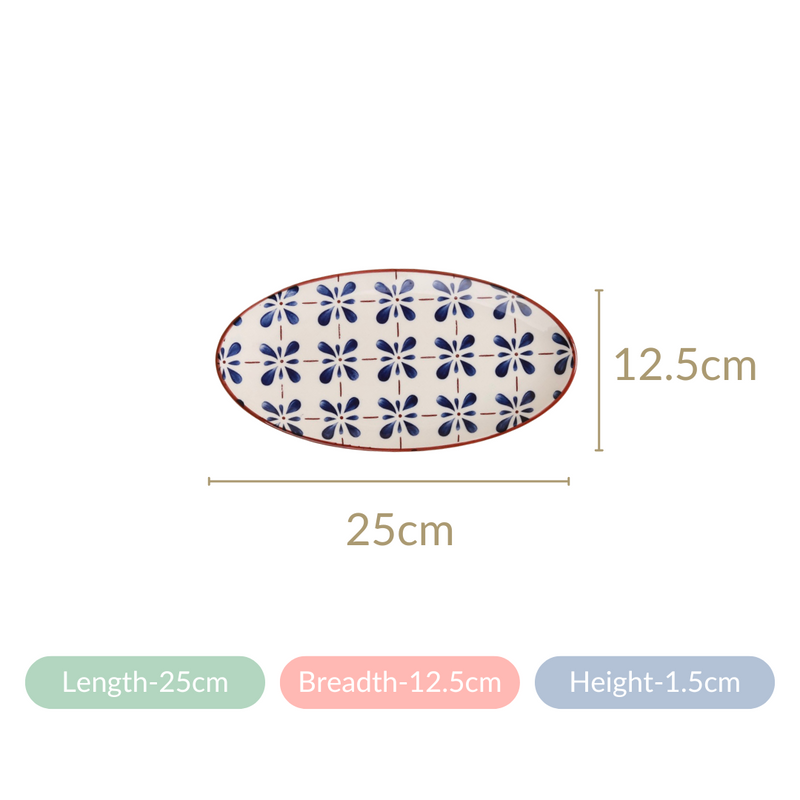 Blue Flower Oval Serving Platters Set Of 2 9 Inch - Ceramic platter, ceramic platter set, platter for snacks, snack platters